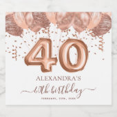 Roos gouden ballonnen 40e verjaardagsfeestje sparkling wijnetiket (Enkel label)