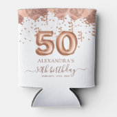 Roos gouden ballonnen 50ste verjaardagsfeestje blikjeskoeler (Voorkant)