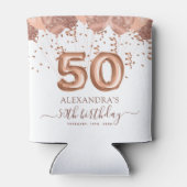 Roos gouden ballonnen 50ste verjaardagsfeestje blikjeskoeler (Achterkant)