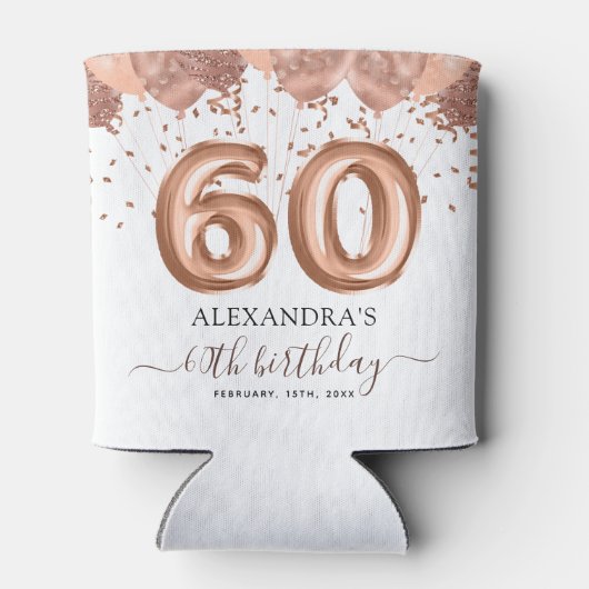 Roos gouden ballonnen 60ste verjaardagsfeestje blikjeskoeler (Achterkant)