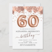 Roos gouden ballonnen 60ste verjaardagsfeestje kaart (Voorkant)