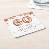 Roos gouden ballonnen 60ste verjaardagsfeestje kartonnen onderzetters (Schuin)