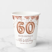 Roos gouden ballonnen 60ste verjaardagsfeestje papieren bekers (Voorkant)