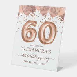 Roos gouden ballonnen 60ste verjaardagsfeestje reclamebord met voetstuk