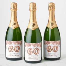 Roos gouden ballonnen 60ste verjaardagsfeestje sparkling wijnetiket