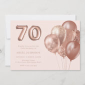 Roos gouden ballonnen 70e verjaardagsfeestje kaart (Voorkant)