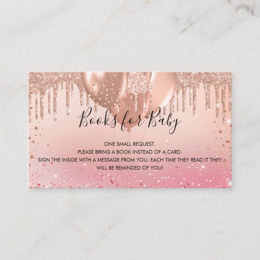 Roos gouden ballonnen baby shower informatiekaartje (Voorkant)