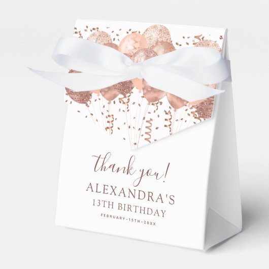 Roos gouden ballonnen dank u 13de verjaardagsfeest bedankdoosjes (Voorkant Zijde)