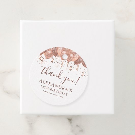 Roos gouden ballonnen dank u 13de verjaardagsfeest bedankjes labels (In situ)