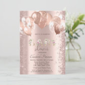 Roos gouden ballonnen glitter Confetti Baby shower Kaart (Staand voorkant)