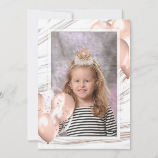 Roos gouden ballonnen marmeren meisjes 4e verjaard kaart (Achterkant)