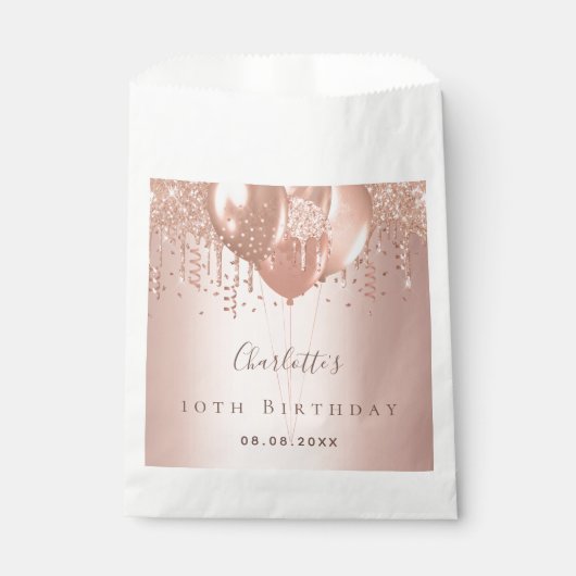 Roos gouden ballonnen monogram verjaardagsfeestje bedankzakje (Voorkant)