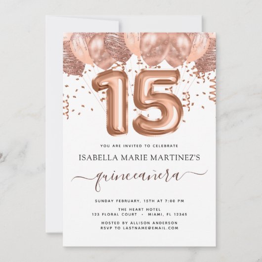 Roos gouden ballonnen Quinceañera viering Kaart (Voorkant)