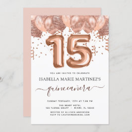 Roos gouden ballonnen Quinceañera viering Kaart