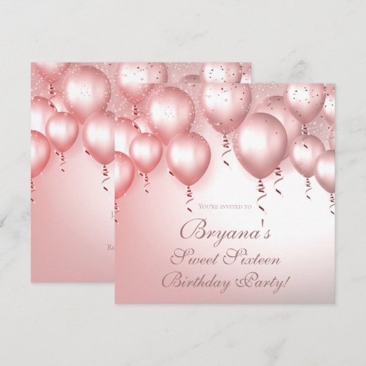 Roos Gouden Ballonnen Sparkle Verjaardagsfeest Swe Kaart (Voorkant / Achterkant)