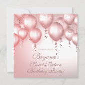 Roos Gouden Ballonnen Sparkle Verjaardagsfeest Swe Kaart (Voorkant)