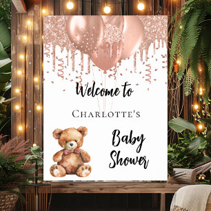 Roos gouden ballonnen teddybeer baby shower welkom poster