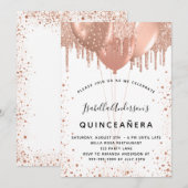 Roos gouden ballonnen wit Quinceanera Kaart (Voorkant / Achterkant)