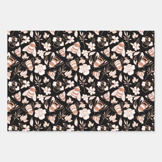 Roos gouden bijen en bloemen inpakpapier vel (Voorkant 2)