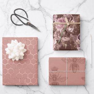 Roos gouden bijen en Floral Inpakpapier Vel