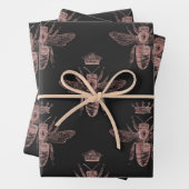 Roos gouden bijen op zwart inpakpapier vel (In situ)