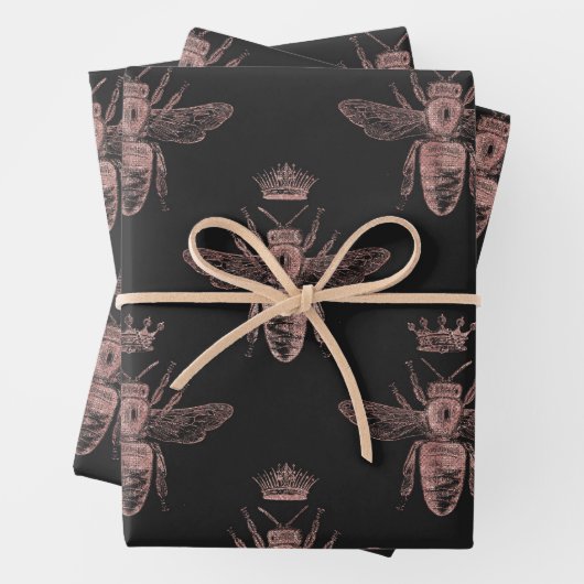 Roos gouden bijen op zwart inpakpapier vel (In situ)