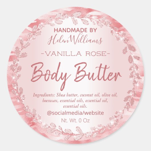 Roos Gouden Blad Zebra Print Body Butter Labels (Voorkant)