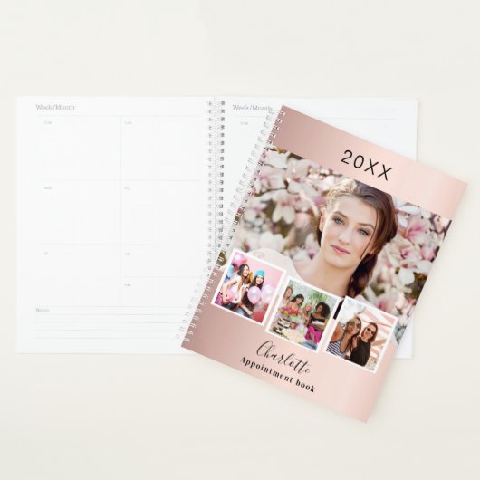 Roos gouden blauwe foto-collage afspraken 2024 planner (Display)