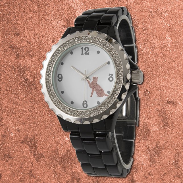 Roos gouden blik kat silhouet horloge (Creator heeft geüpload)