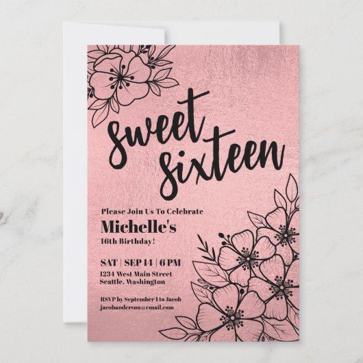 Roos Gouden Bloem 16e Verjaardag Kaart (Voorkant)