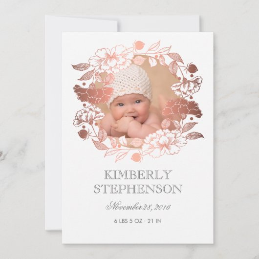 Roos Gouden Bloem Zoete Pasgeboren Baby Foto Geboo Aankondiging (Voorkant)