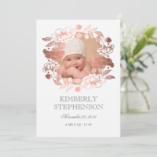Roos Gouden Bloem Zoete Pasgeboren Baby Foto Geboo Aankondiging (Staand voorkant)