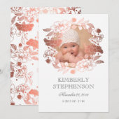 Roos Gouden Bloem Zoete Pasgeboren Baby Foto Geboo Aankondiging (Voorkant / Achterkant)