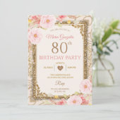 Roos Gouden Bloemen 70e,80e Verjaardag Uitnodiging (Staand voorkant)