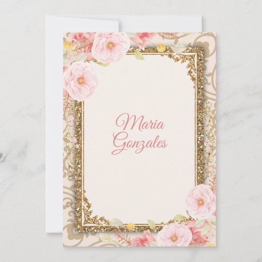 Roos Gouden Bloemen 70e,80e Verjaardag Uitnodiging (Achterkant)