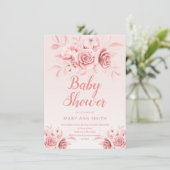 Roos Gouden Bloemen Blush Glitter Baby shower Kaart (Staand voorkant)
