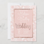 Roos Gouden Bloemen Blush Roze Borstel Script Wedd Kaart (Voorkant)
