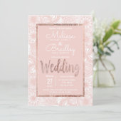 Roos Gouden Bloemen Blush Roze Borstel Script Wedd Kaart (Staand voorkant)