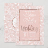 Roos Gouden Bloemen Blush Roze Borstel Script Wedd Kaart (Voorkant / Achterkant)