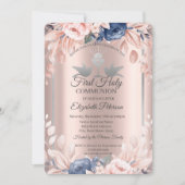 Roos gouden bloemen Eerste Heilige Communie Kaart (Voorkant)