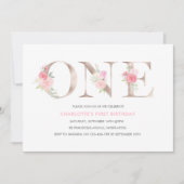 Roos gouden bloemen eerste verjaardag uitnodiging (Voorkant)