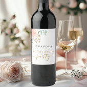 roos gouden bloemen eucalyptus Bachelorette Party Wijn Etiket