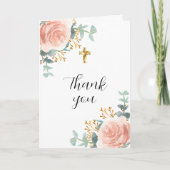 Roos gouden bloemen eucalyptus foto bevestiging bedankkaart (Voorkant)