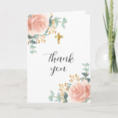 Roos gouden bloemen eucalyptus foto doopsel bedankkaart (Voorkant)
