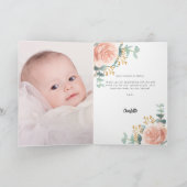 Roos gouden bloemen eucalyptus foto doopsel bedankkaart (Binnen)