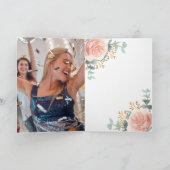 Roos gouden bloemen eucalyptus foto verjaardag bedankkaart (Binnen)