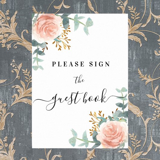 Roos gouden bloemen eucalyptus gastenboek teken poster