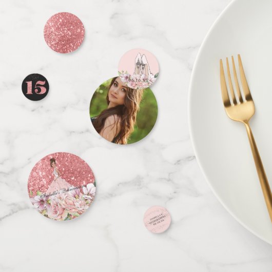 Roos Gouden Bloemen Gepersonaliseerde Quinceañera  Confetti (Groep)