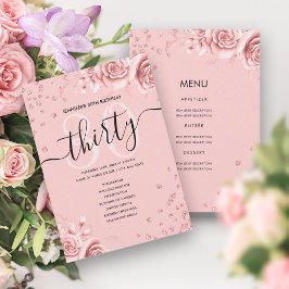 Roos Gouden Bloemen Glitter 30 Verjaardagsmenu Pro Kaart