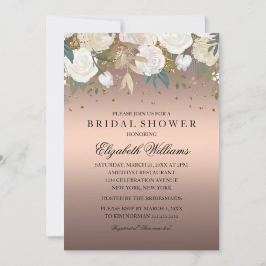 Roos Gouden Bloemen Glitter Mousserende Vrijgezell Kaart (Voorkant)